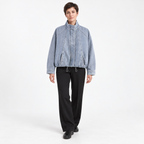 Fashion Versatile  Stand-Collar Denim Bomber Jacket — denim — front — studio 4-1