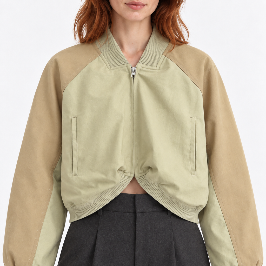 Washed Street Style Bomber Jacket - Army green - detail