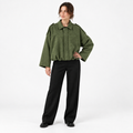 Womens Batwing Sleeve Bomber Jacket — Green — front — studio 6-2