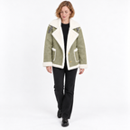 Autumn Winter Fashion Lapel Plush Jacket Fur Coat — Matcha color — front — studio 30-4