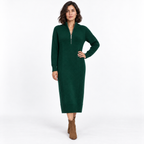Half-Zip Knitted Sweater Dress — Forest Green — front — studio 43-3