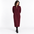 Half-Zip Knitted Sweater Dress — Burgundy — front — studio 43-5